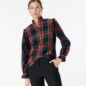 Classic-fit ruffle popover in black Stewart tartan - M